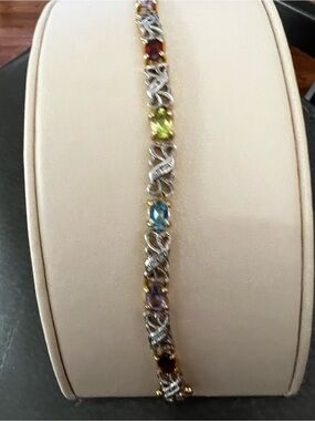 Multi-Gemstone Silver & Gold Bracelet - Colorful Stone Bracelet
